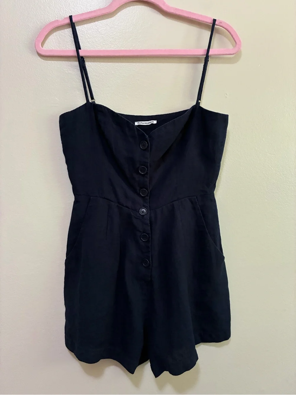 Reformation Navy Blue Linen Blanca Romper size 2